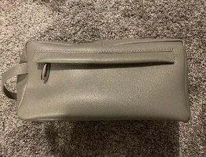 VALENTINA Italian leather zippered pouch with tassel pull gray/blue NWT  - Picture 1 of 6