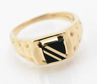 Vintage 9ct 9k Yellow Gold Signet Ring With Black Onyx Panel Hallmarked 1991 - image 1 of 4