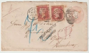1874 RUMPF DUPLEX NACH DEUTSCHLAND 1D PINK ENV & 2 x 1d PL 155 'UNZUREICHEND VORAUSBEZAHLT' - Bild 1 von 2