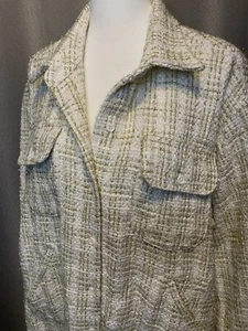 Willow & Root Women's XL Gold Tinsel and Cream Tweed Long Sleeve Collared Jacket - Picture 1 of 14