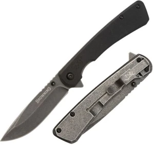 Browning Branded Rock Folding Knife 3" 7Cr17MoV Steel Blade G10/Stainless Handle - Picture 1 of 6