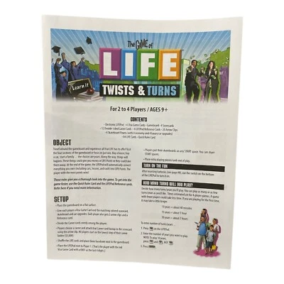 Game Part Pieces Life Twists & Turns 2007 Hasbro Instructions/Rules Only - Image 1 of 4