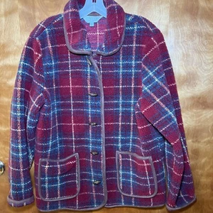 Orvis Medium Western Fleece Jacket, Wood Button Front Boho Cowgirl, Barn Coat - Picture 1 of 15