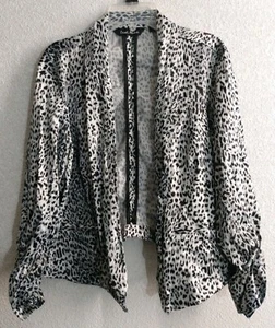 Last Kiss Women's White/Black Animal Print One Button Down Blouse Jacket SZ L - Picture 1 of 8