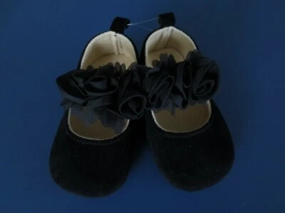 Girl Infant Toddler **3-6* *6-9* *12** Month Soft Sole Black Velvet Dress Shoes  - Image 1 of 3