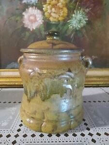 Vintage John Glick Brutalist Style Pottery Jar With Lid And Impressed Hearts 