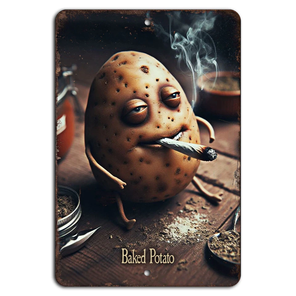 Baked Potato Funny Smoking 420 Rustic Sign - Image 1 of 1