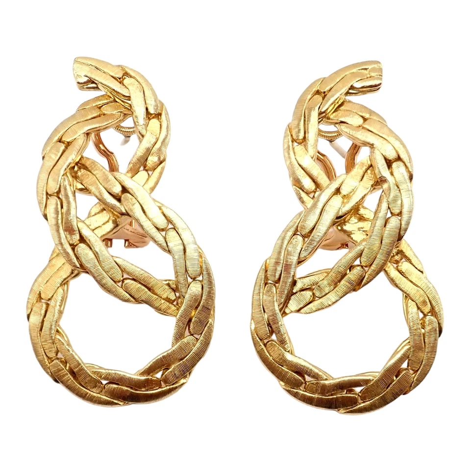 Authentic! Vintage Buccellati 18k Yellow Gold Knot Rope Coil Earrings - Image 1 of 1