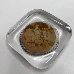 Antique Glass Milk Lady Cows Farmers Paperweight 3"x3"x1" Photograph - Picture 1 of 5