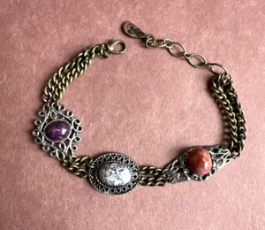 Free People Brass Tone Multicolored Stone Boho Bracelet 7" + 1 1/4" - Picture 1 of 6