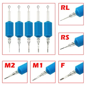 Lote de 12 puntas de tubo de tatuaje desechables azules con boquilla agujas agarre RL/RS/ F - Imagen 1 de 31