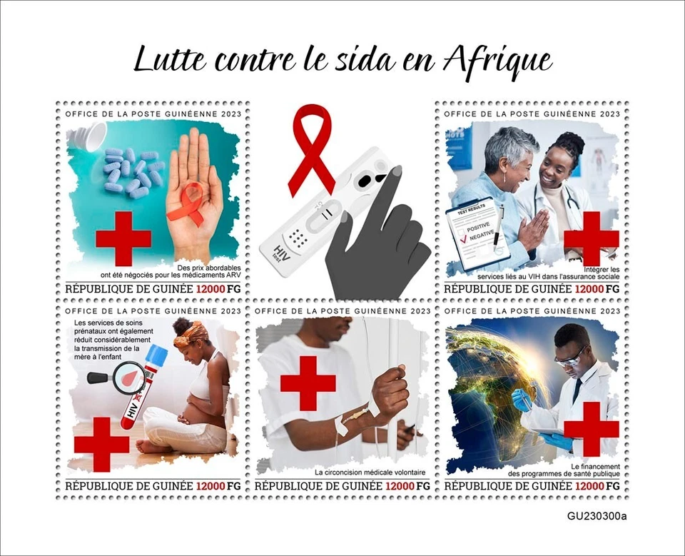 Estampillas de lucha contra el SIDA en África Cruz Roja MNH 2023 Guinea M/S Foto 1 de 1