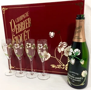 1988 Perrier Jouet Belle Epoque 4 Champagne Flutes & Floral EMPTY Bottle Vtg Box - Picture 1 of 12