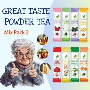 8-Flavor Tea Powder Mix 100% Natural Herbal Detox Black Green Fruit Blend - Picture 1 of 10