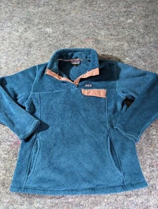 Patagonia Fleece Girls XL Teal Green Fuzzy 1/4 Zip Snap Youth XL Nice! - Picture 1 of 8