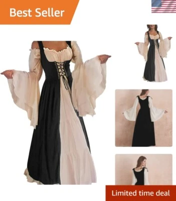 Elegant Black Women's Medieval Renaissance Costume - 2XL/3XL Sizes Available - Image 1 of 4