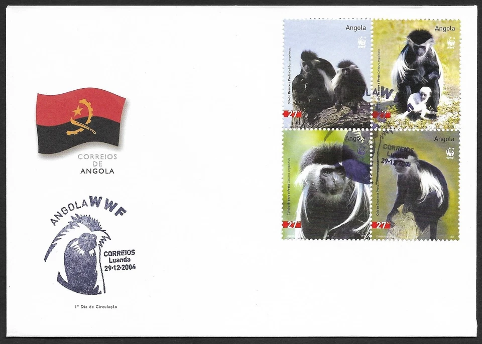 Angola Monkeys WWF World Wildlife Fund 2004 local official seldom seen FDC - Image 1 of 1