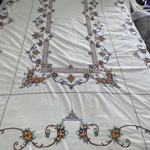 Vintage Tablecloth & Napkins Italy Hand made Cross Stitch Floral Multicolored - Picture 1 of 24