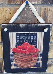 Cesta de manzana colgante letrero de pared placa primitiva rústica decoración de granja - Imagen 1 de 3