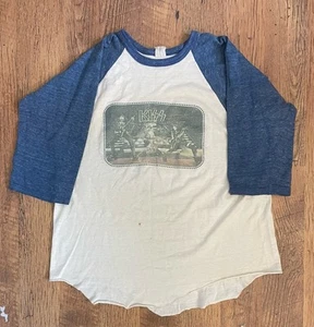 Vintage 70s Kiss Band Shirt 3 Quarter Sleeve Raglan Boot Size XL - Picture 1 of 11