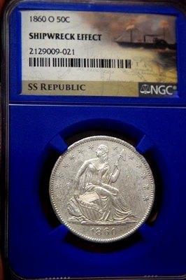 SS Republic 1860-O( UNC? BEAUTY) SHIPWRECK EFFECT LIBERTY SILVER HALF-SUPER LOOK - Image 1 of 4