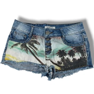 Harmony + Havoc Jeansshorts Größe 7 Palmenmuster ausgefranster Saum blau (29x1,5) - Bild 1 von 7