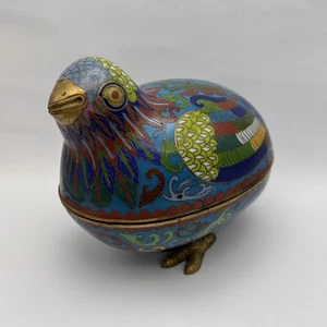 "Caja de baratija vintage de pájaros esmaltada de colores brillantes con pies de 6,25"" de largo" - Imagen 1 de 10