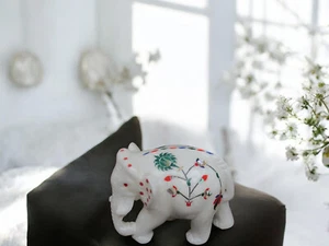 3" Mármol Blanco Piedra SemiPreciosa Living Room Elefante Luuxry Inauguración de la Casa - Imagen 1 de 7