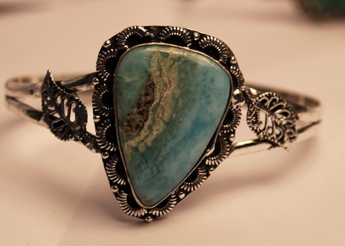 VALENTINO Bracciale Regolabile Pietra Preziosa Larimar Naturale Fatto a Mano Argento Sterling 925