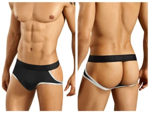 Black Silver Side Scoop Detail Jockstrap - Small Black -  Underwear For Men - Picture 1 of 4