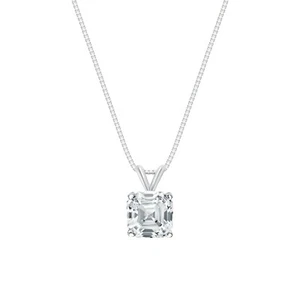 IGI F/VS 1.25 Ct Asscher Lab Created Grown Diamond Necklace Real 18K White Gold - Picture 1 of 3