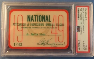 1949 Mickey Mantle PSA Ticket Pass NAPBL/Minor League/ 7 HR/313 BA/Age 17/ N Y⚾️ - Image 1 of 4