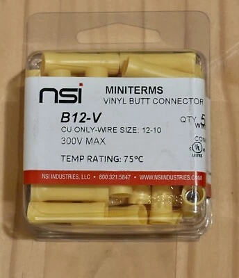 NSI B12-V Vinyl Butt Connector 12-10 AWG (50 Pack) - NEW - Image 1 of 4