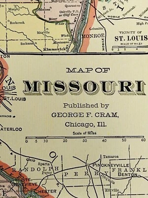 Antique Missouri Map 1901 Kansas City St Louis Springfield Original 14” X 22” - Image 1 of 4