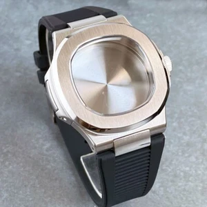 Square 40mm Steel Watch Case Rubber strap Fit Japan NH35A NH36 Nautilus Case - Picture 1 of 8