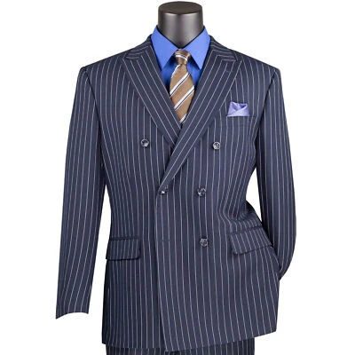 BIG & TALL Men's Navy Pinstripe Double-Breasted 6-Button Classic Fit Suit NWT - Image 1 of 3
