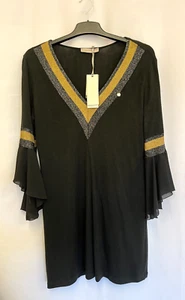 Rinascimento Black Dress With Sparkle Accents & Frill Sleeve Size XL - Picture 1 of 7