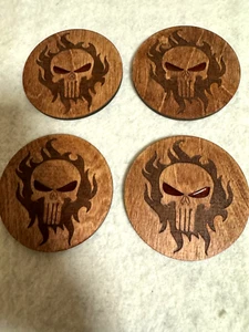 Juego de 4 posavasos de madera de abedul artesanales Marvel The Punisher - Imagen 1 de 3