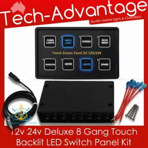 12v 24v LEDADVANTAGE 8 Gang LED Backlit Touch Switch Panel Suits Boat, Caravan - Picture 1 of 11