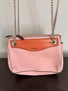 Nine West Pink Leather Handbag w/ Burnt Orange And Burgundy, Gold Chain - Picture 1 of 13