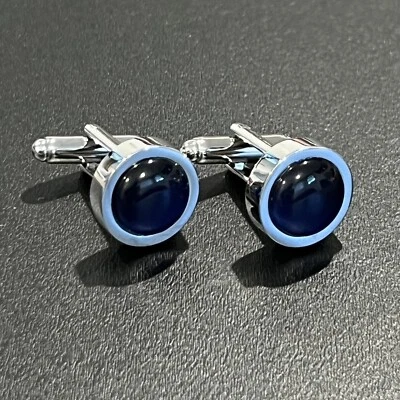 Dome Navy Stone Round Cufflinks For Men Birthday Wedding Gift Cufflink In Box - Image 1 of 4