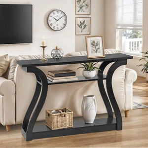47" Console Table Black Accent Side Stand Sofa Entryway Hall Display Storage - Picture 1 of 21