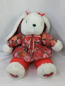 Peluche coniglio bianco rosso floreale corpo nylon 16 pollici MTY peluche internazionale - Foto 1 di 9