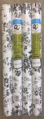 Black and White Floral Flowers Contact Paper Shelf Liner Peel and Stick 4 ROLLS - Image 1 of 2