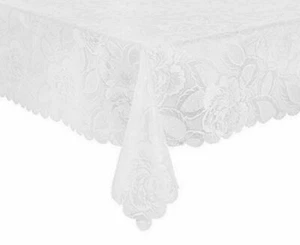 Weiße Damast Rose Tischdecken & Servietten *schönes traditionelles Design* viele Größen - Bild 1 von 3