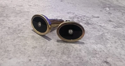 Abotoaduras Tiffany & Co. diamante com ônix formato oval ouro amarelo 18k - Imagem 1 de 3