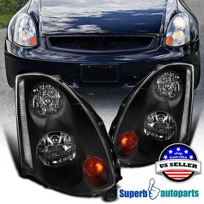 Fits 2003-2005 Infiniti G35 Coupe 2Dr HID Xenon Type Black Headlights Lamps Foto 1 de 4