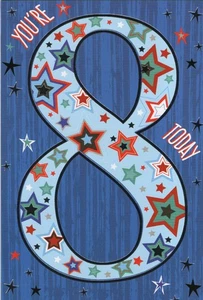 AGED 8 'YOU'RE 8 TODAY' BIRTHDAY CARD AND MATCHING ENVELOPE 5" X 7" - Picture 1 of 3