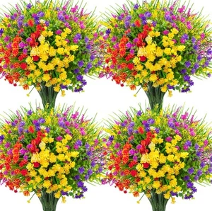 16 Bundles Artificial Flowers for Outdoors Fake Plastic Plants Faux Shrubs - Picture 1 of 7