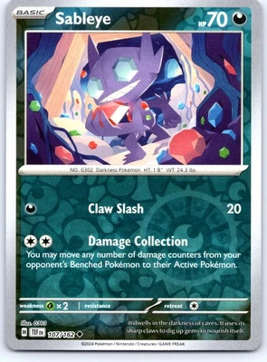 Sableye Uncommon SV05: Temporal Forces Reverse Holo 107/162 NM - Image 1 of 2